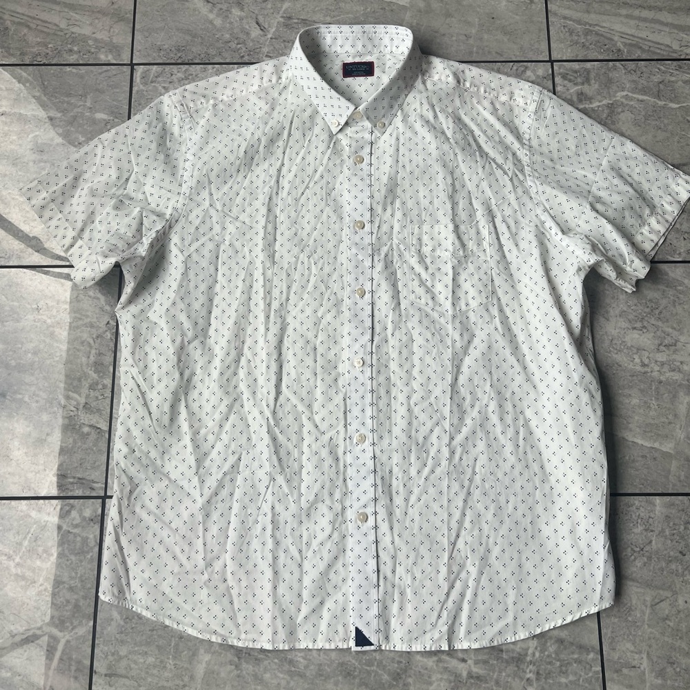 UNTUCKit Men’s White Geometric 100%Cotton Long Sleeve Button Up Shirt Pocket 2XL